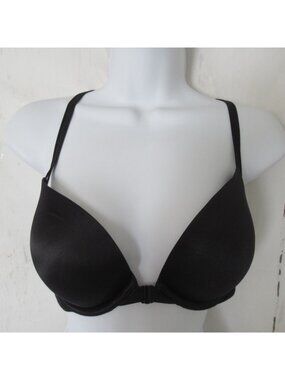 Victorias Secret Bra 36C Black Very Sexy Push Up Strappy Front Closure Underwire